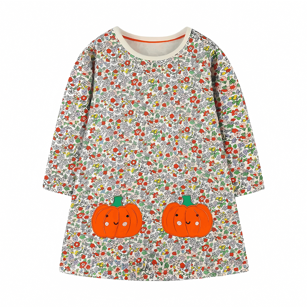 Sweet Pumpkin Floral Girls Long Sleeve Dress