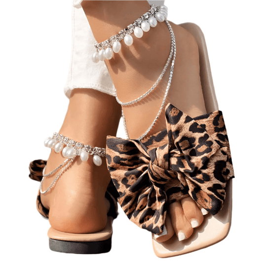 Savara Leopard Bow Slide Sandals