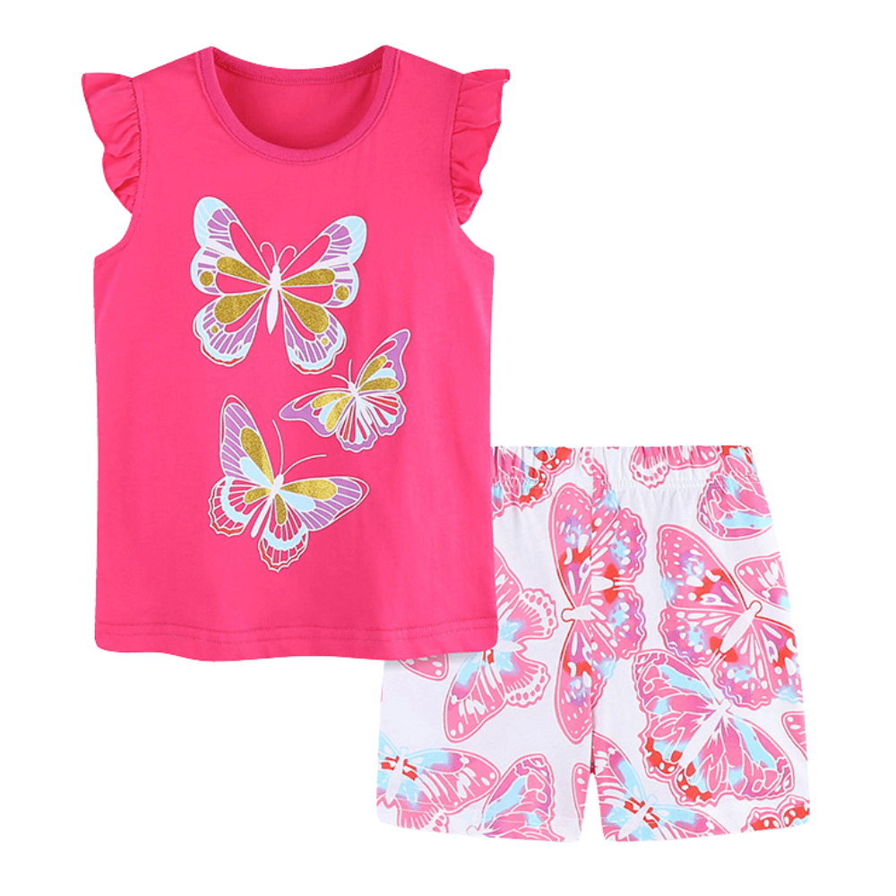 Sparkly Butterfly Ruffle Top & Shorts Set