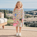 Girls Embroidered Dinosaur Floral Long Sleeve Dress