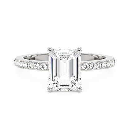Emerald Hidden Halo Ring With Pavé Band