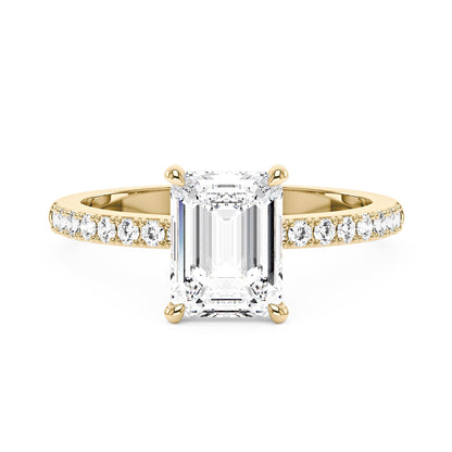 Emerald Hidden Halo Ring With Pavé Band