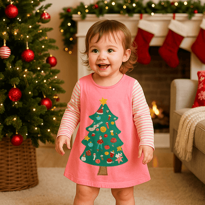 Festive Christmas Tree Girls Long Sleeve Dress