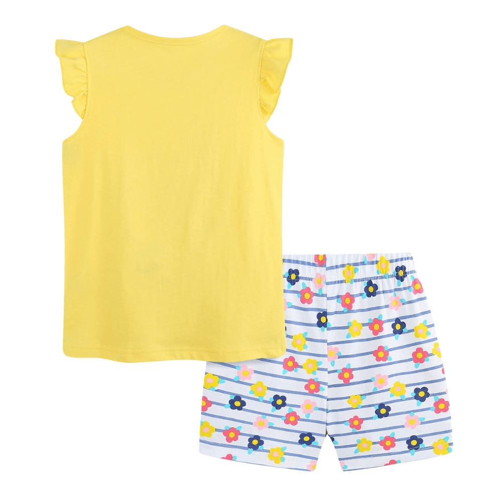 Sunny Flower Ruffle Top & Striped Shorts Set