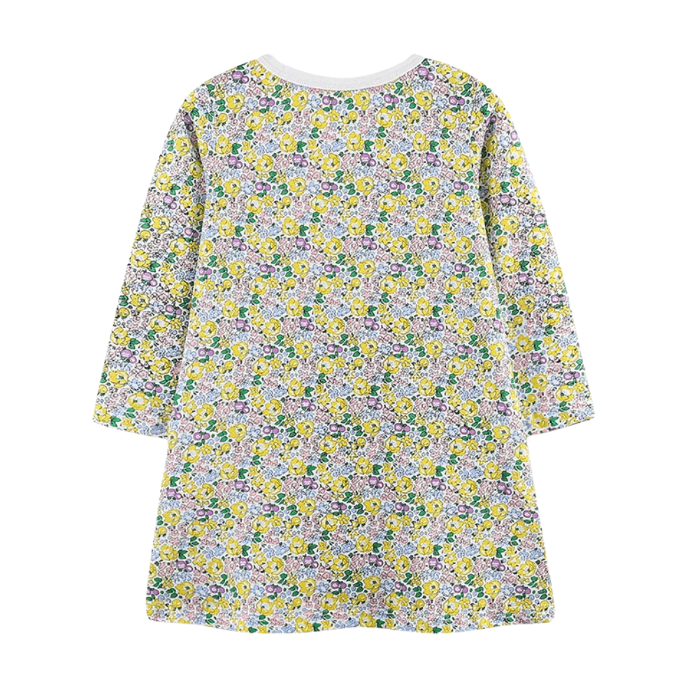 Robe à manches longues fleurie lapin et poussins pour filles