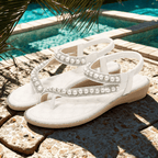 Lunara Crystal Pearl Flat Sandals