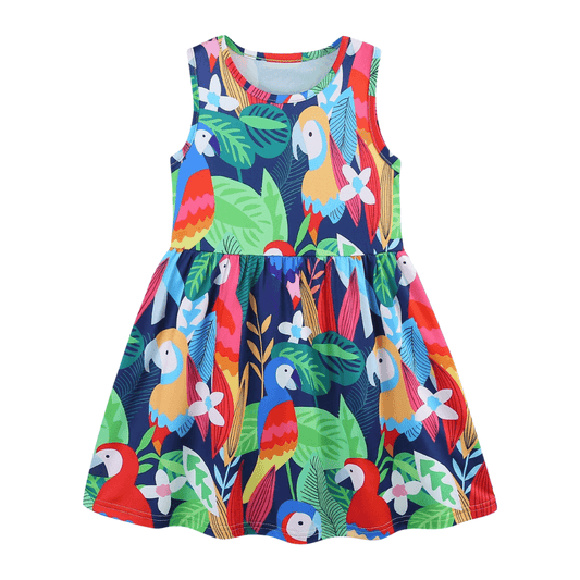 Colorful Tropical Parrot Girls Summer Dress