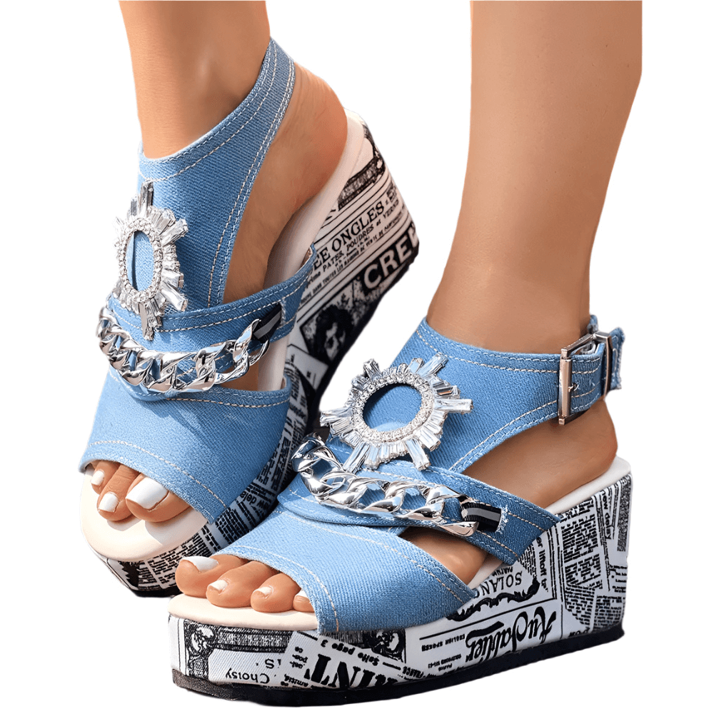Sandales compensées en denim Sorbonne 