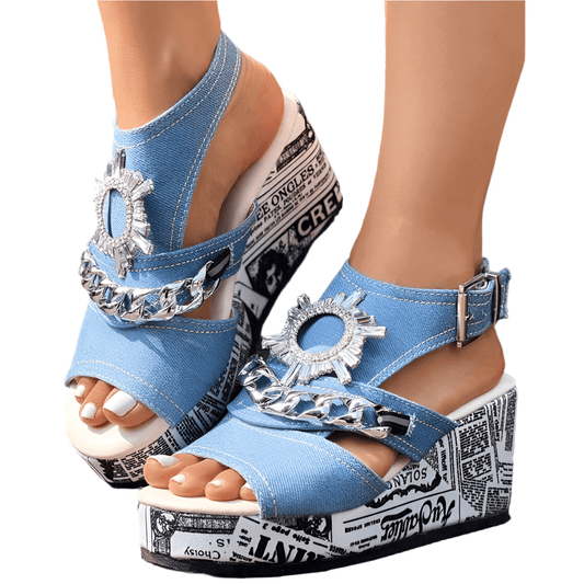Sorbonne Denim Wedge Sandals