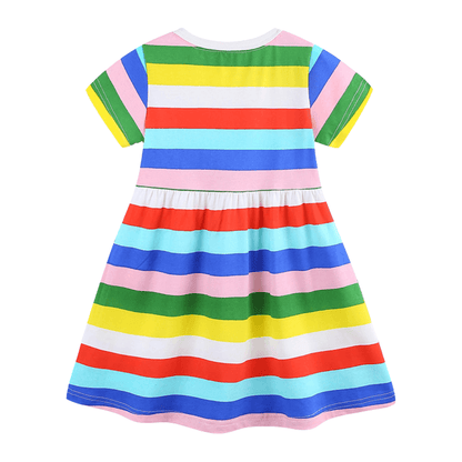Rainbow Stripe Girls Summer Dress With Pocket