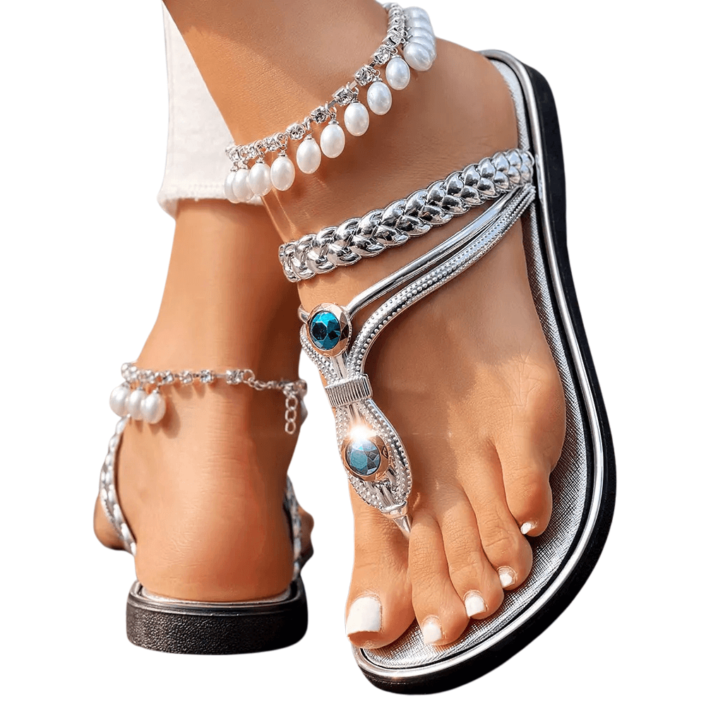 Sandales à bride en T ornées de pierres précieuses Mykalia 