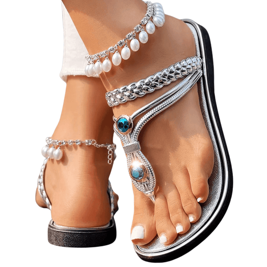Mykalia Gem Accent T-Strap Sandals