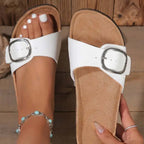 Lira White Buckle Slides