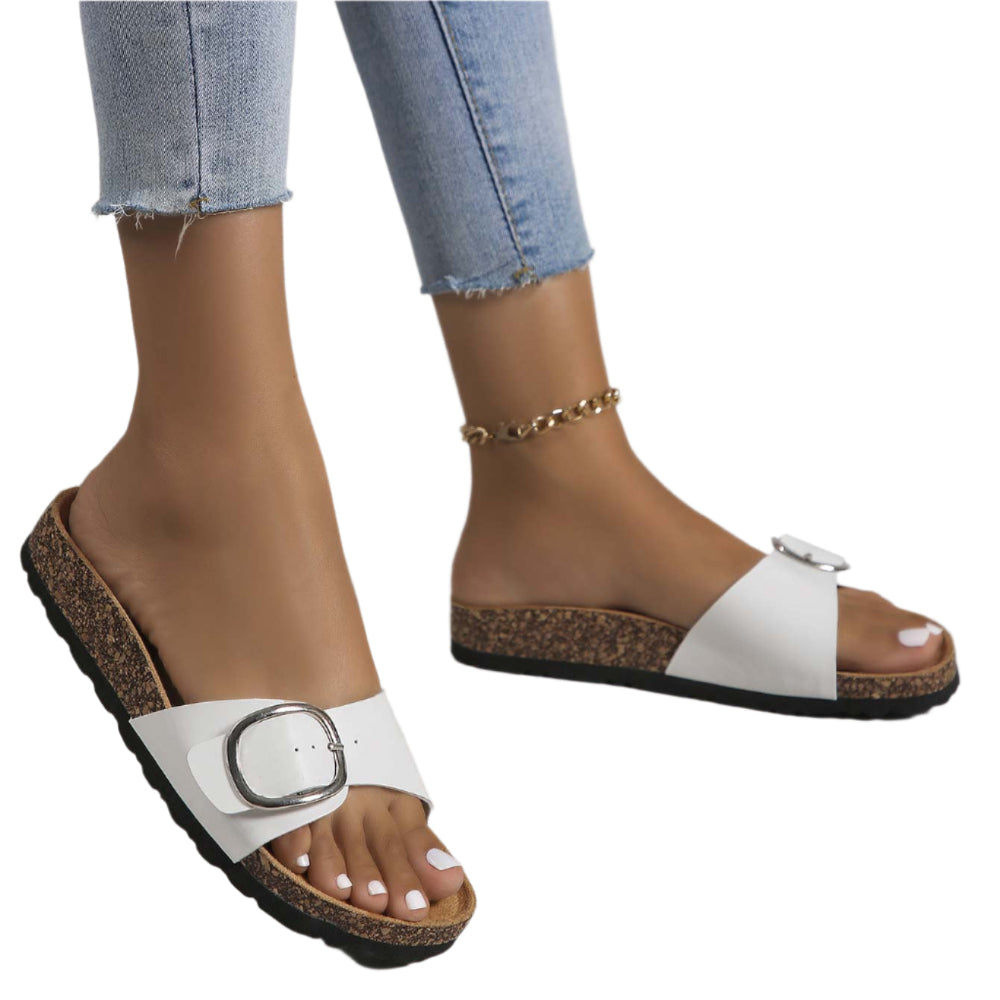 Lira White Buckle Slides