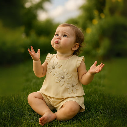 3D Flower Top and Shorts Set