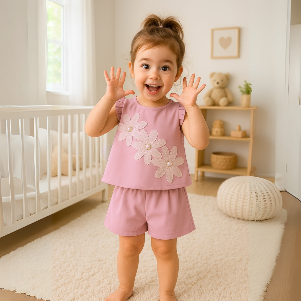 3D Flower Top and Shorts Set