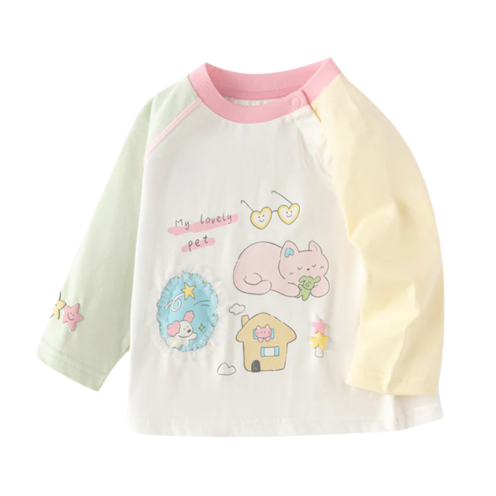 T-shirt à manches longues imprimé animal pour filles mignonnes