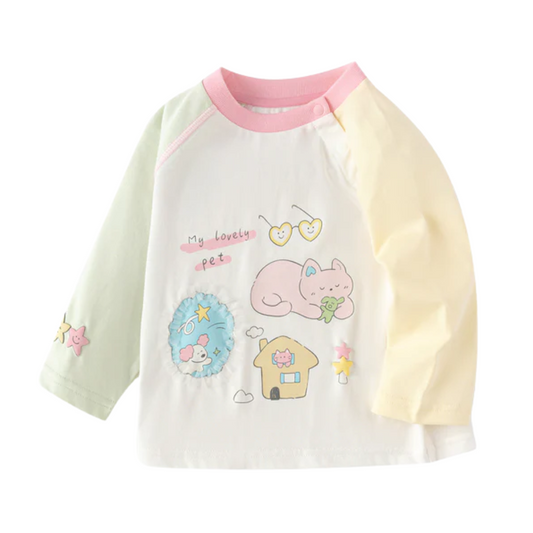 Cute Girls Animal Print Long Sleeve Tee