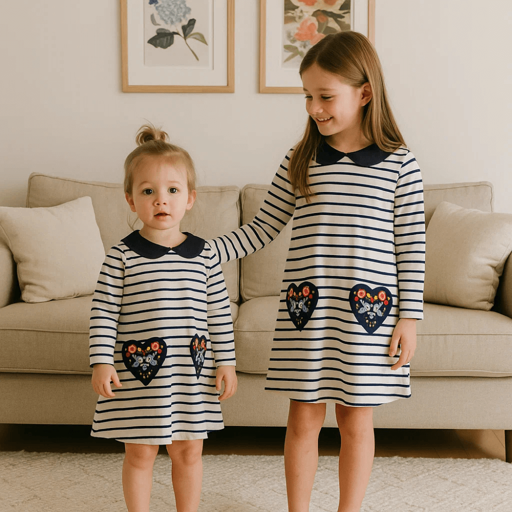 Sweetheart Striped Girls Long Sleeve Dress