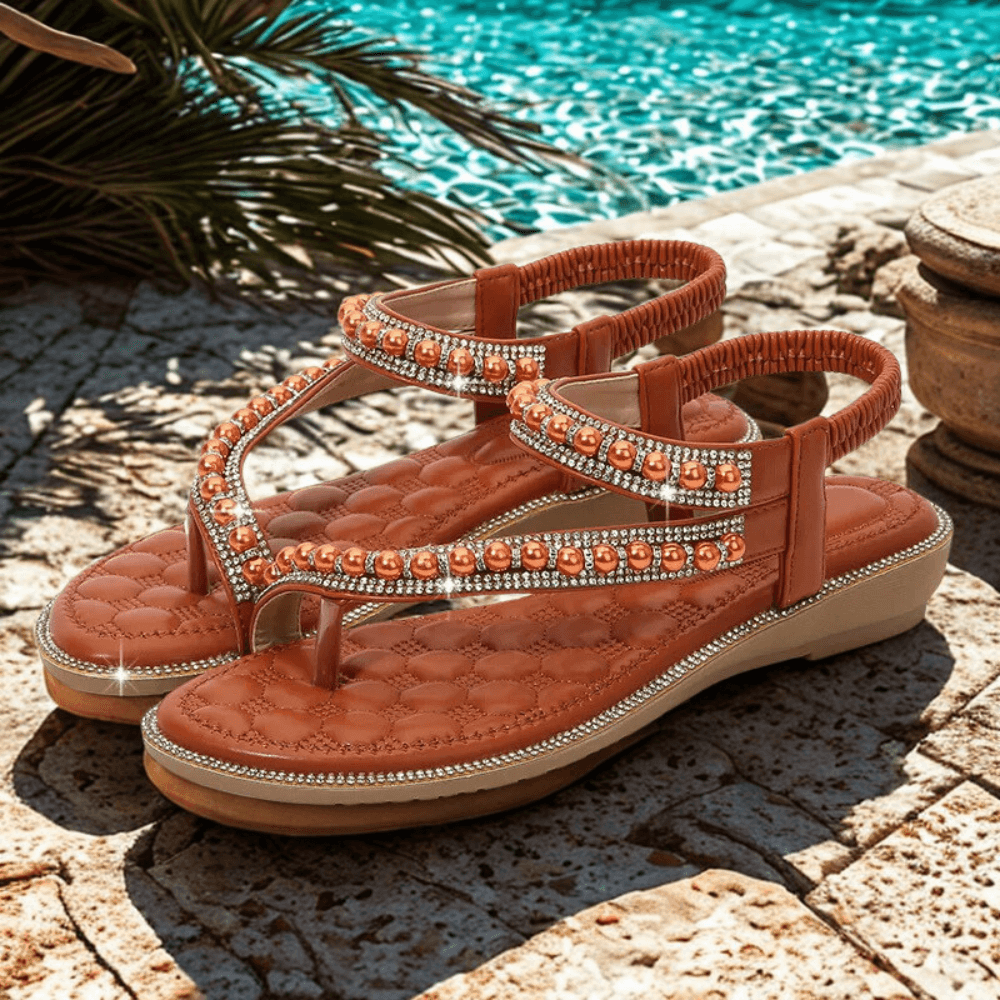 Lunara Crystal Pearl Flat Sandals