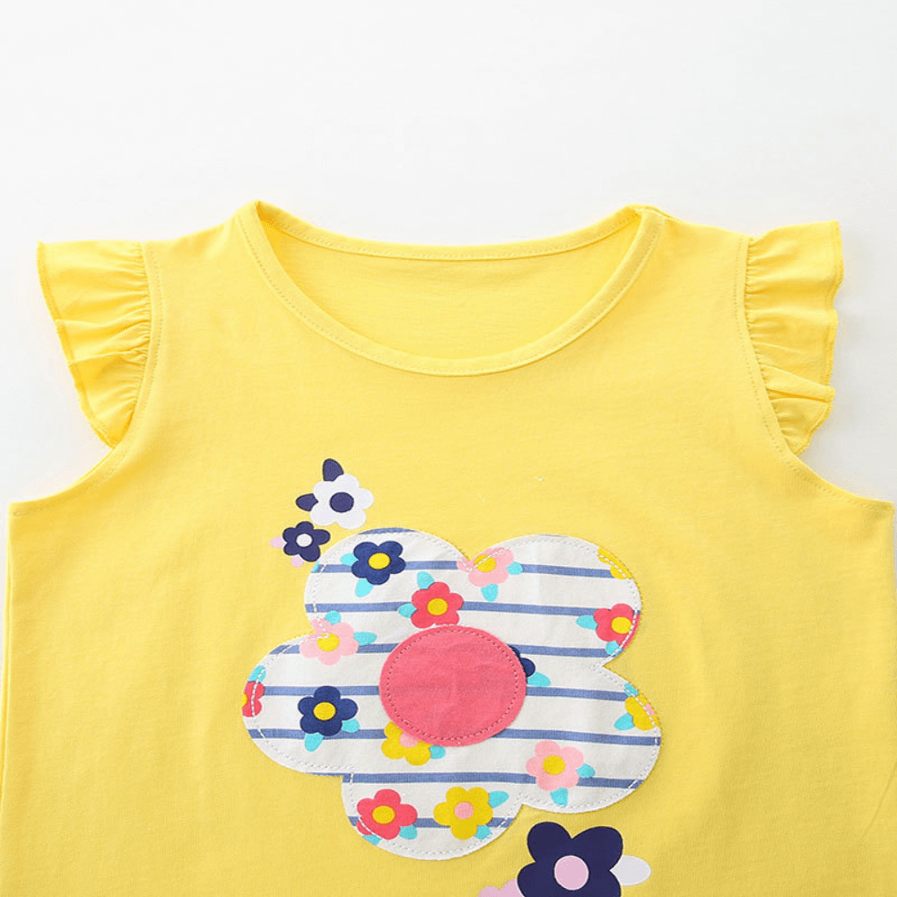 Sunny Flower Ruffle Top & Striped Shorts Set