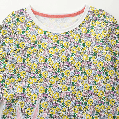 Girls Bunny & Chick Floral Long Sleeve Dress