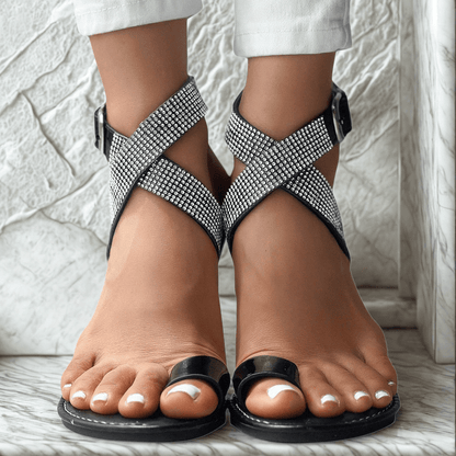 Rhodes Crystal Cross Strap Sandals