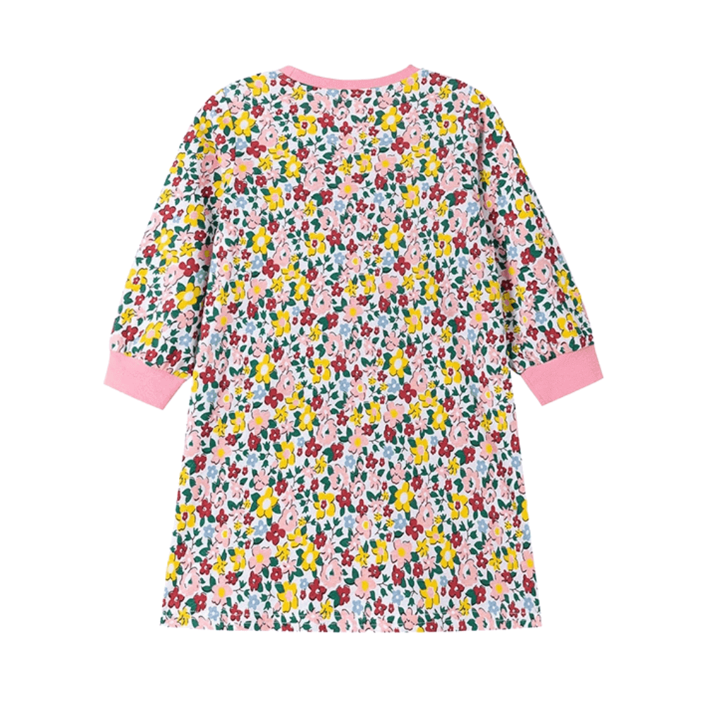 Girls Embroidered Dinosaur Floral Long Sleeve Dress