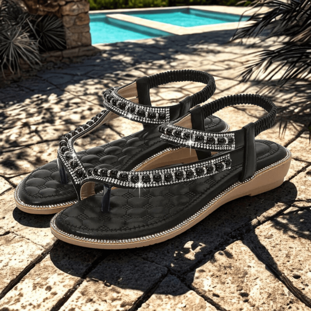 Lunara Crystal Pearl Flat Sandals