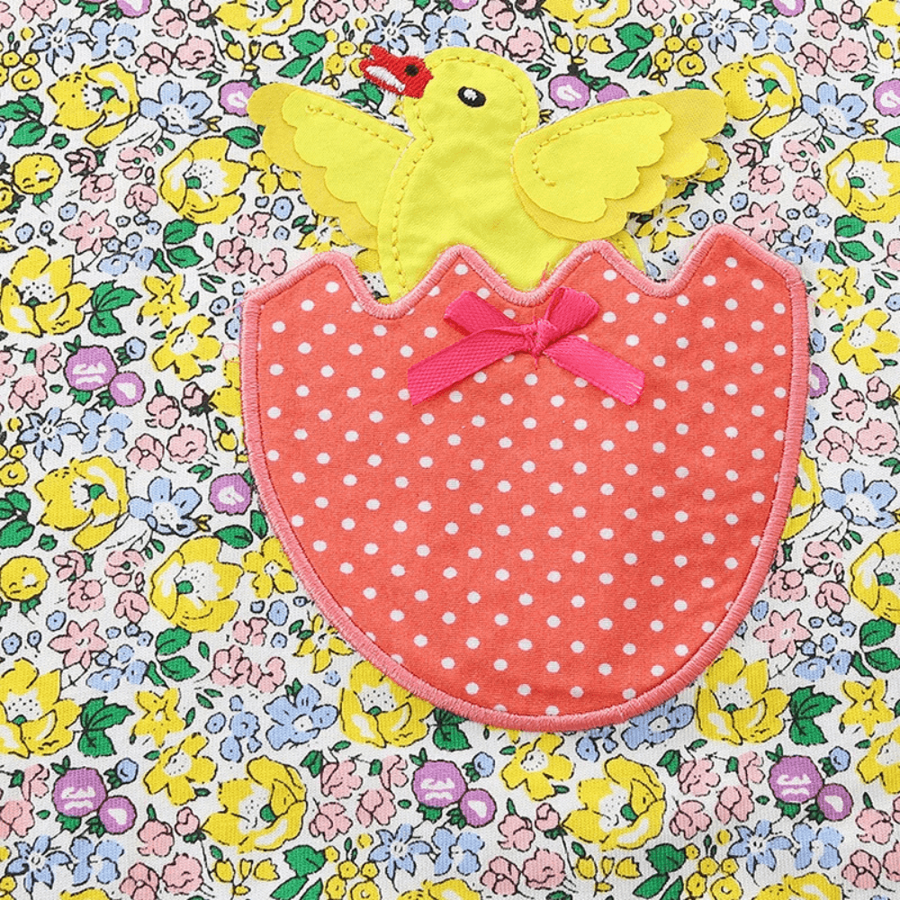 Robe à manches longues fleurie lapin et poussins pour filles