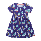 Robe pour fille à imprimé pigeon violet joyeux avec poche