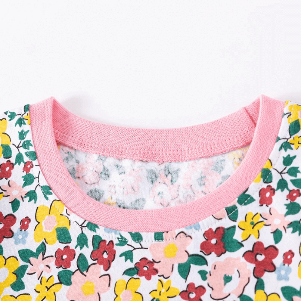 Girls Embroidered Dinosaur Floral Long Sleeve Dress