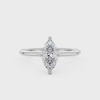 Bague solitaire en moissanite taille marquise avec halo caché