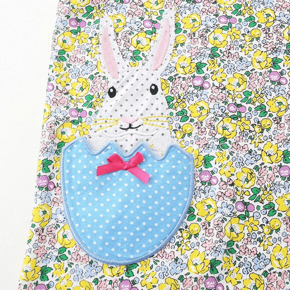 Robe à manches longues fleurie lapin et poussins pour filles