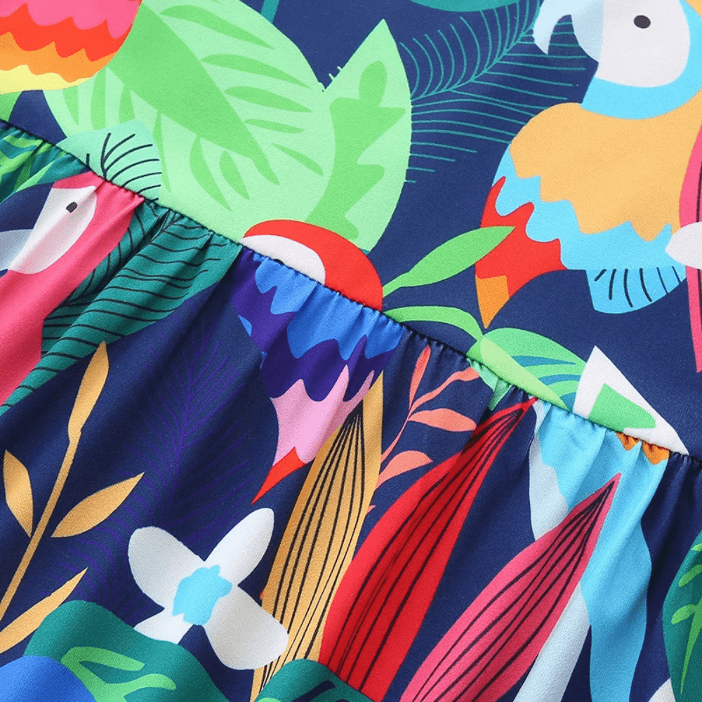 Robe d'été colorée à motif perroquet tropical pour filles