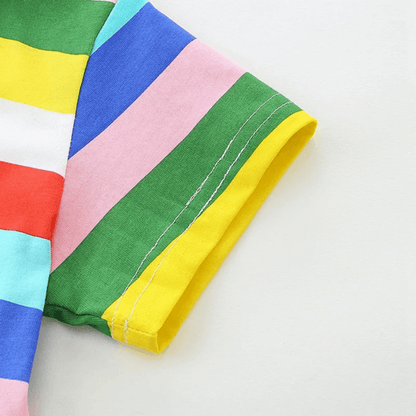 Rainbow Stripe Girls Summer Dress With Pocket