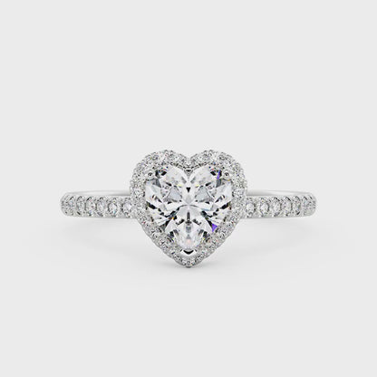 Heart Moissanite Halo Ring with Pavé Band