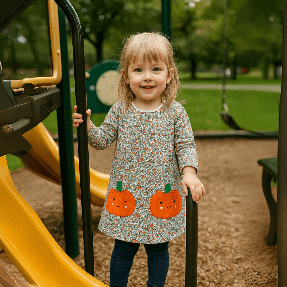 Sweet Pumpkin Floral Girls Long Sleeve Dress