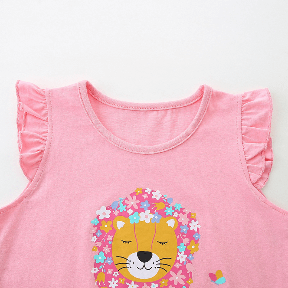 Ensemble haut à volants à motif lion et short safari