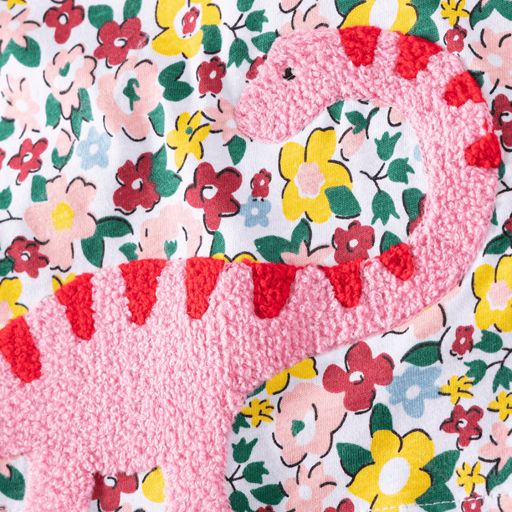 Girls Embroidered Dinosaur Floral Long Sleeve Dress