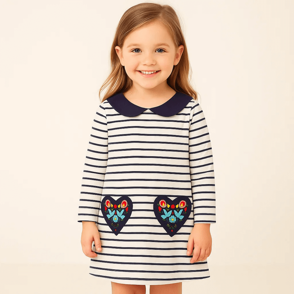 Sweetheart Striped Girls Long Sleeve Dress