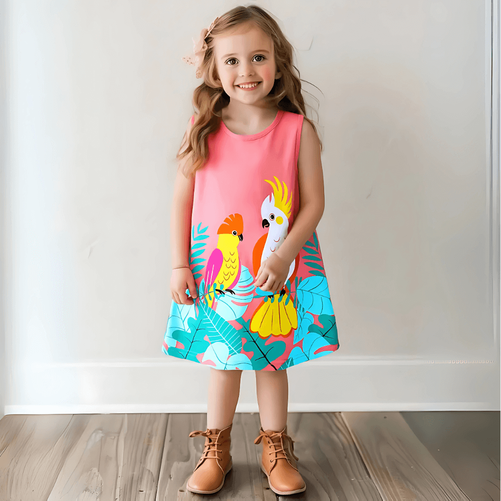 Robe d'été charmante pour filles avec motif cacatoès