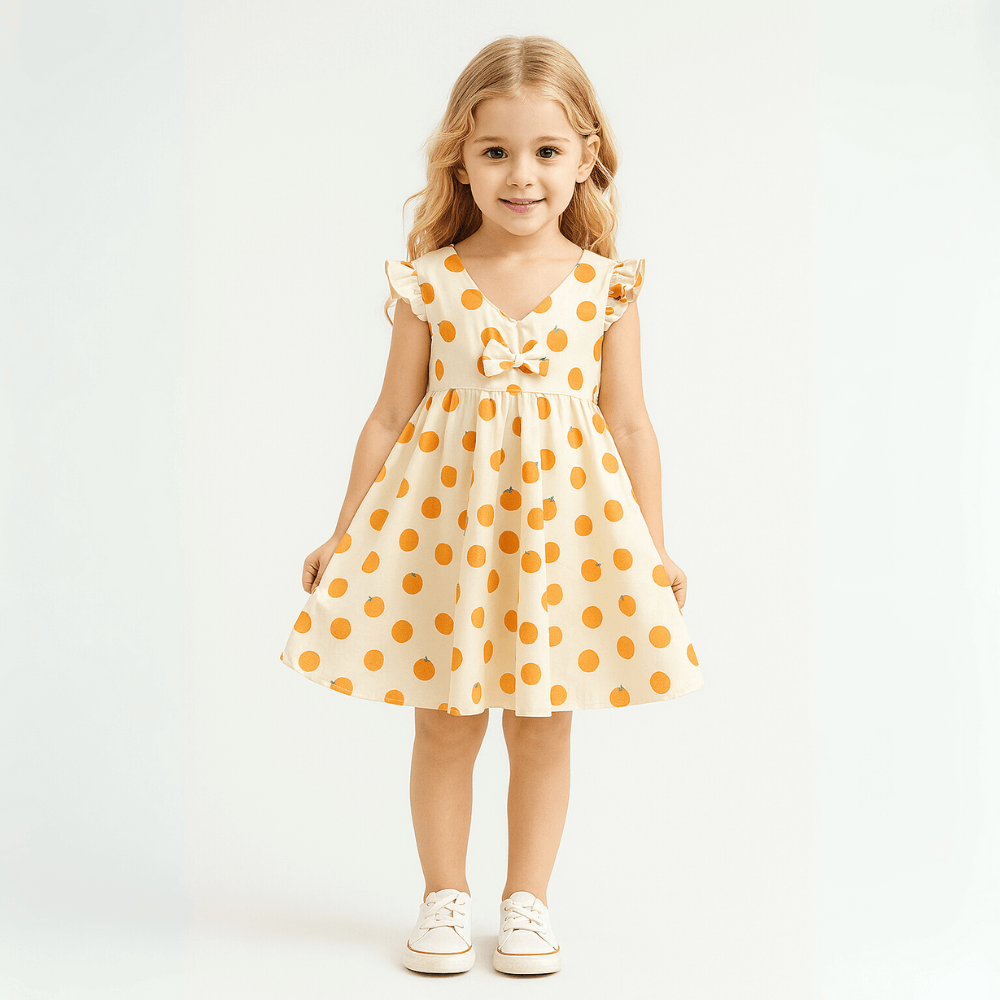 Girls Flutter Sleeve Bow Front Dress