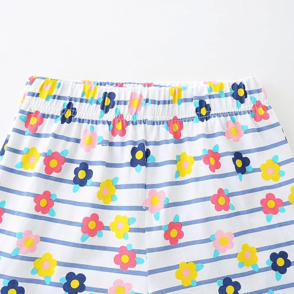 Sunny Flower Ruffle Top & Striped Shorts Set