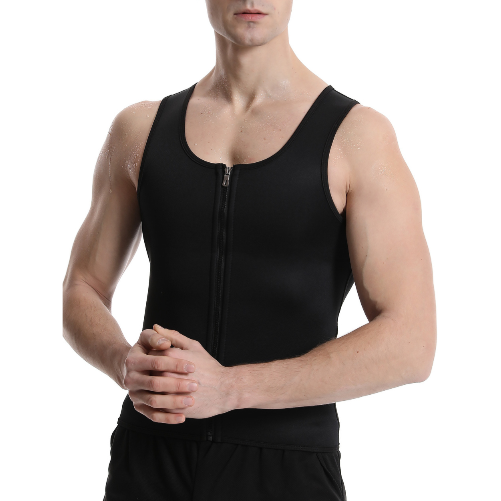 SweatMax : Gilet de compression sauna pour homme, favorisant la transpiration et la silhouette.