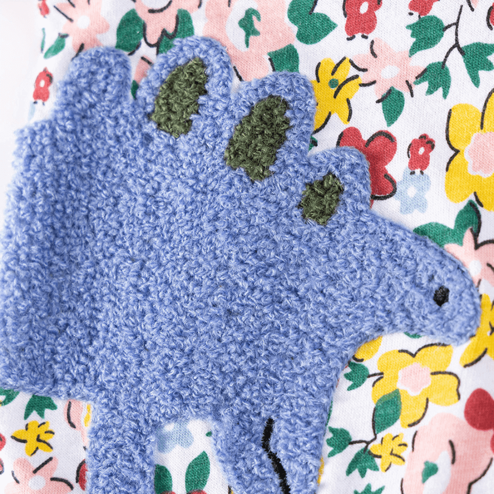 Girls Embroidered Dinosaur Floral Long Sleeve Dress