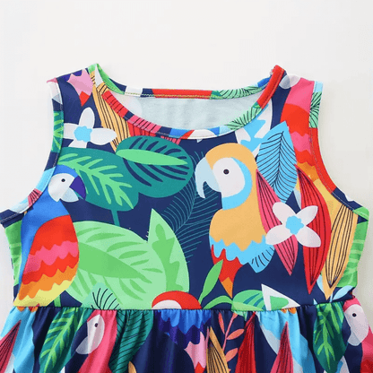 Colorful Tropical Parrot Girls Summer Dress