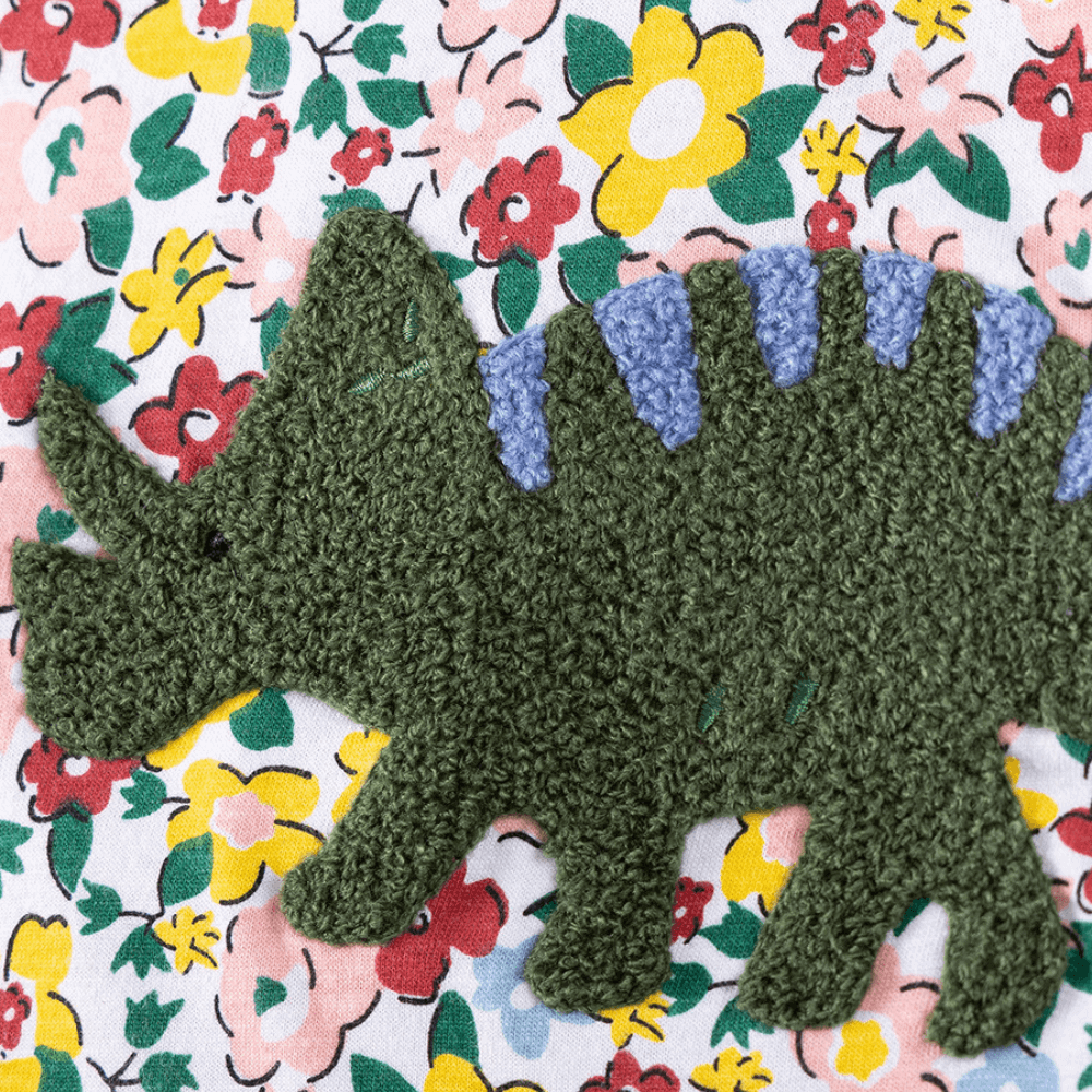 Girls Embroidered Dinosaur Floral Long Sleeve Dress