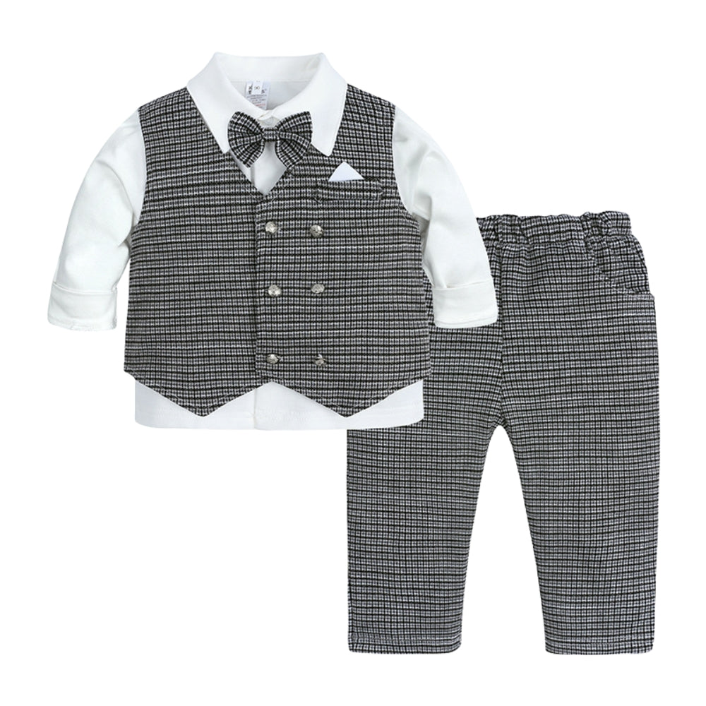 Ensemble bébé gentleman : gilet et pantalon avec nœud papillon