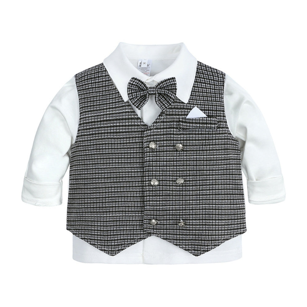 Ensemble bébé gentleman : gilet et pantalon avec nœud papillon